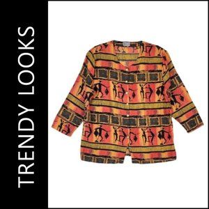 Trendy Looks Women Multicolored Button Front Long Sleeve Blouse Rayon Size 22